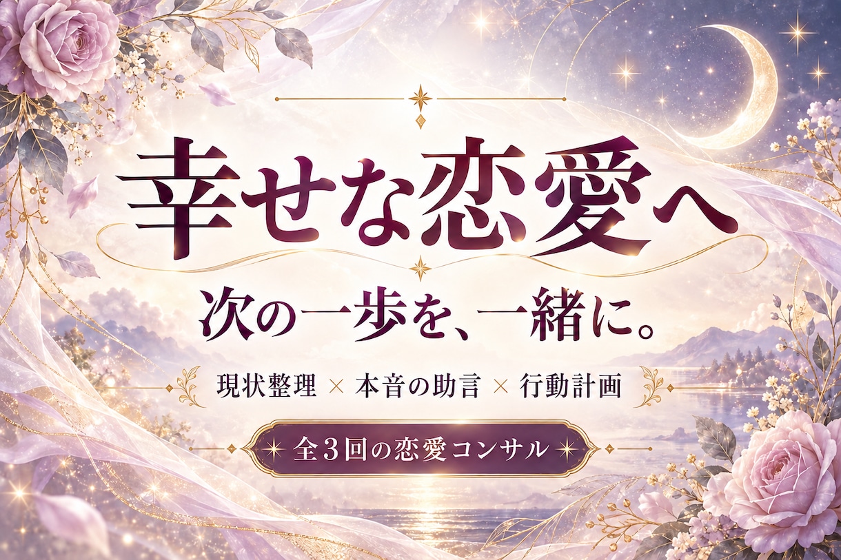 幸せな恋愛へ向かうあなたの行動を一緒に整えます 共感だけで終わらない。本音の助言と行動計画を全３回 イメージ1