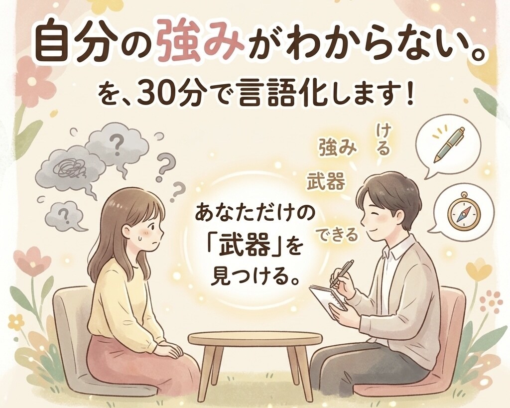 自分の強みがわからない。を30分で言語化します 残り1枠 モニター価格1,500円→終了後5,000円 イメージ1