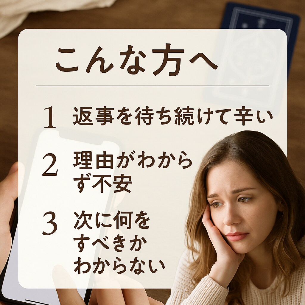 既読無視・返信が遅い彼の心理と次の一手を占います 返事がない夜、眠れぬ心に寄り添います イメージ3