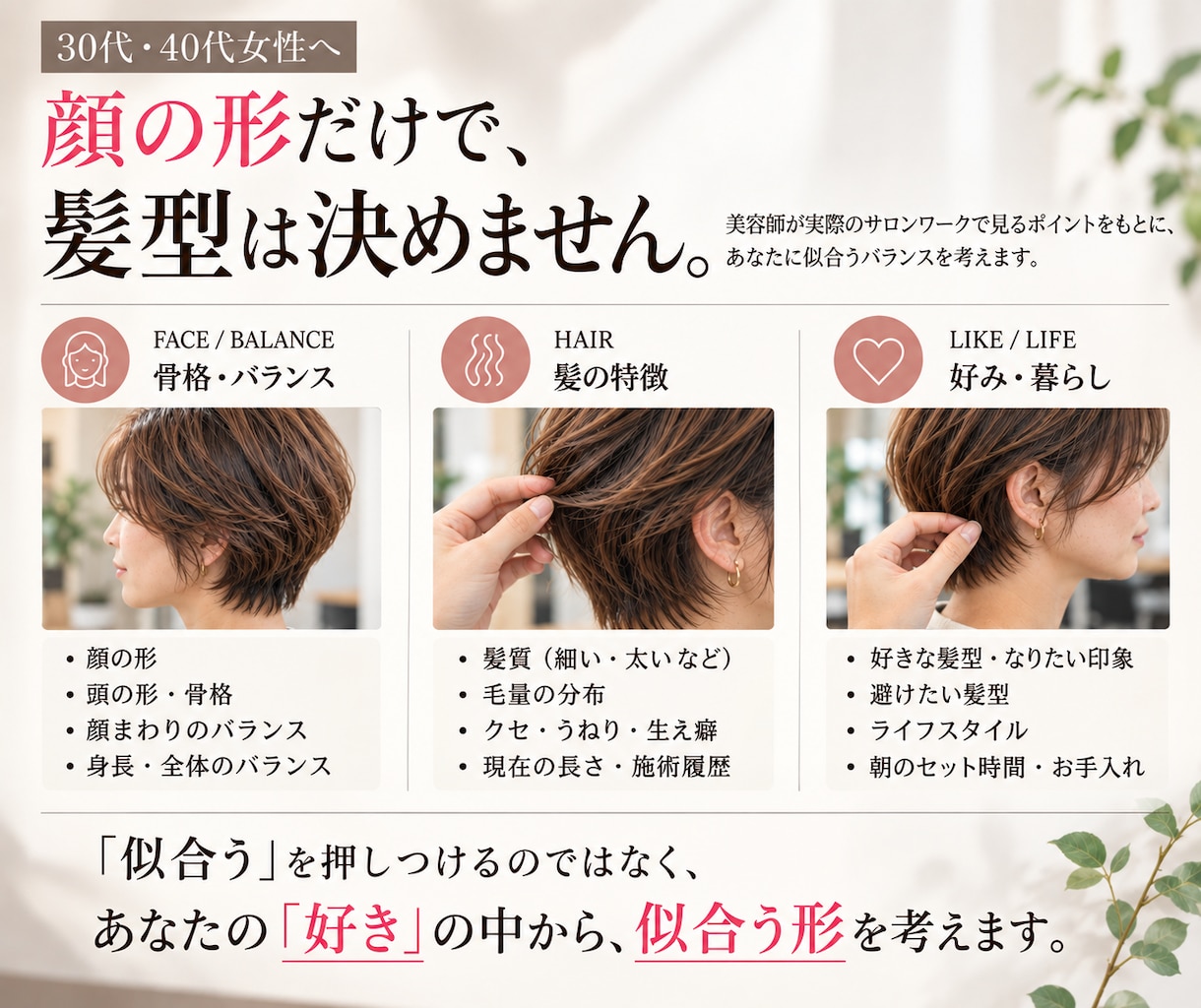 現役美容師が似合う髪型3案をご提案します 「似合う」と「なりたい」を整理して美容室へ イメージ2