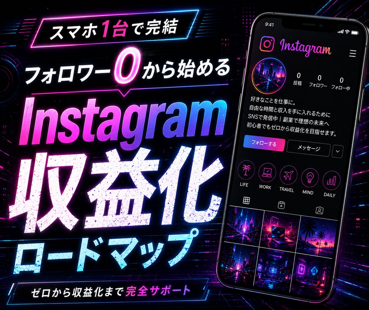 男性向け・インスタ収益化を完全解説します スマホ完結｜ゼロイチ特化｜副業初心者歓迎｜裏アカ運用 イメージ1