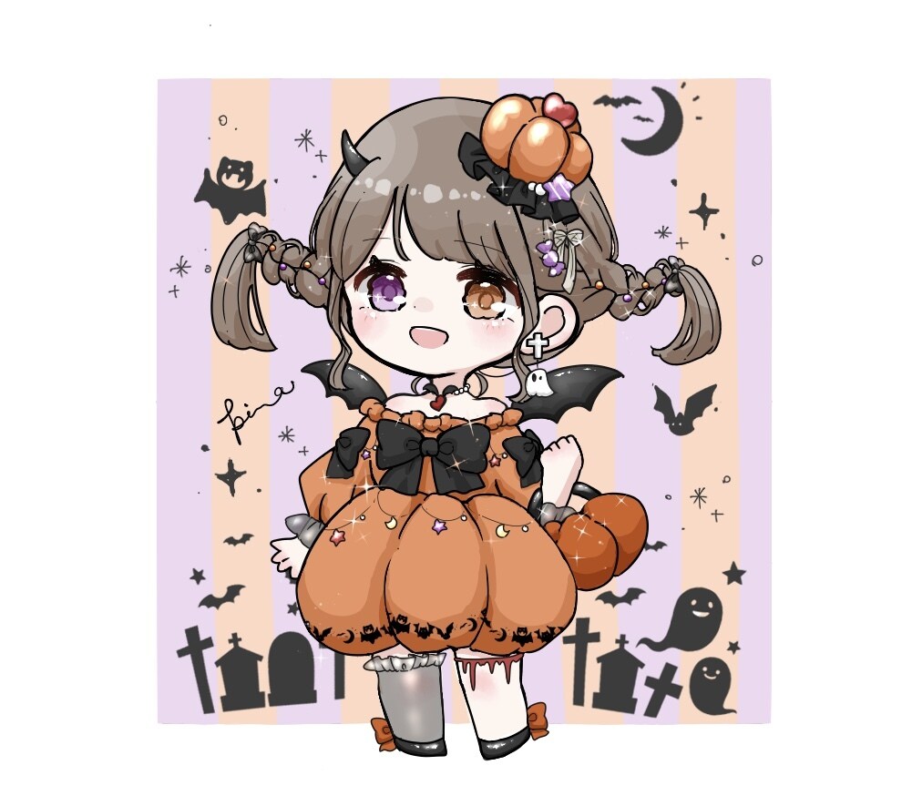 ハロウィンミニキャライラストお描きします 基本の髪型、目の色色変更でお安く、オプションで髪型変更も可能 イメージ1