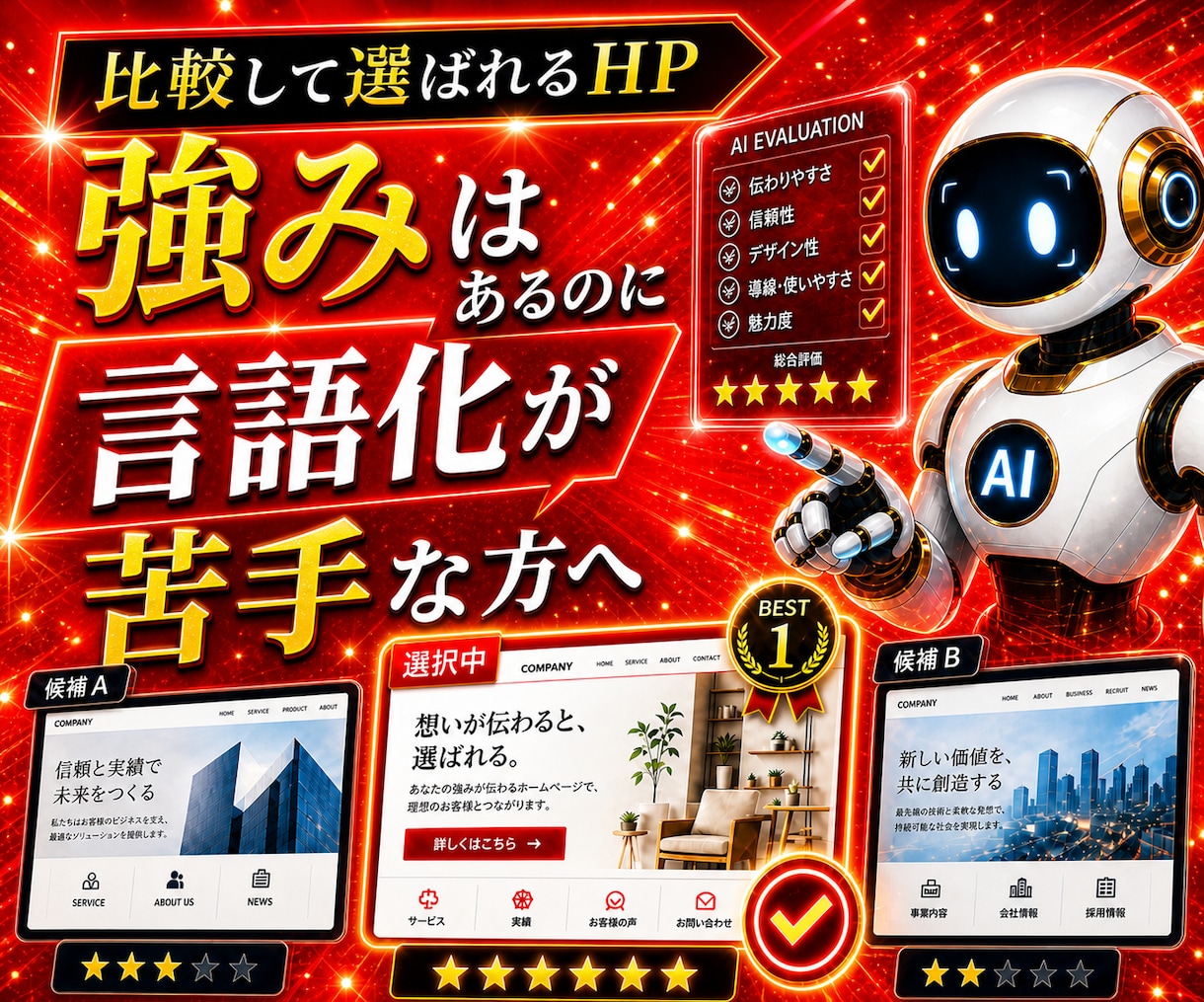 AI検索に強い戦略型ホームページで集客改善します AI検索時代に比較で選ばれる導線と訴求まで一式設計制作します イメージ1