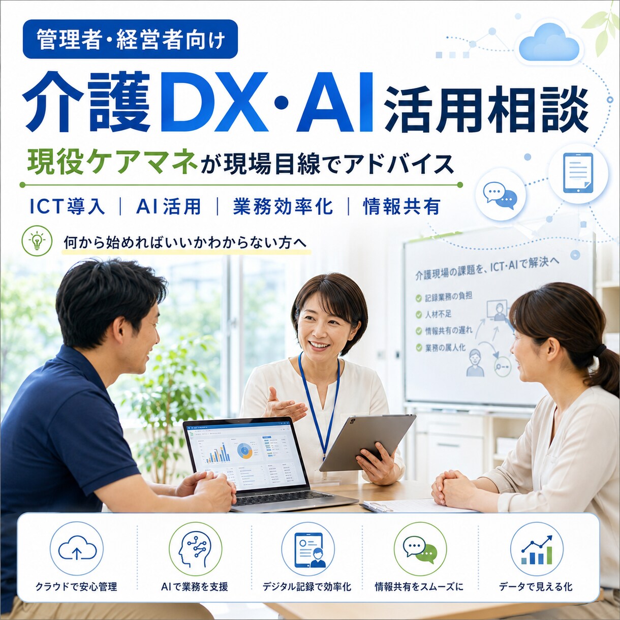 介護事業×ICT・AI文脈の相談を受付けます 現役ケアマネが介護DX・AI活用を現場目線でアドバイス イメージ1