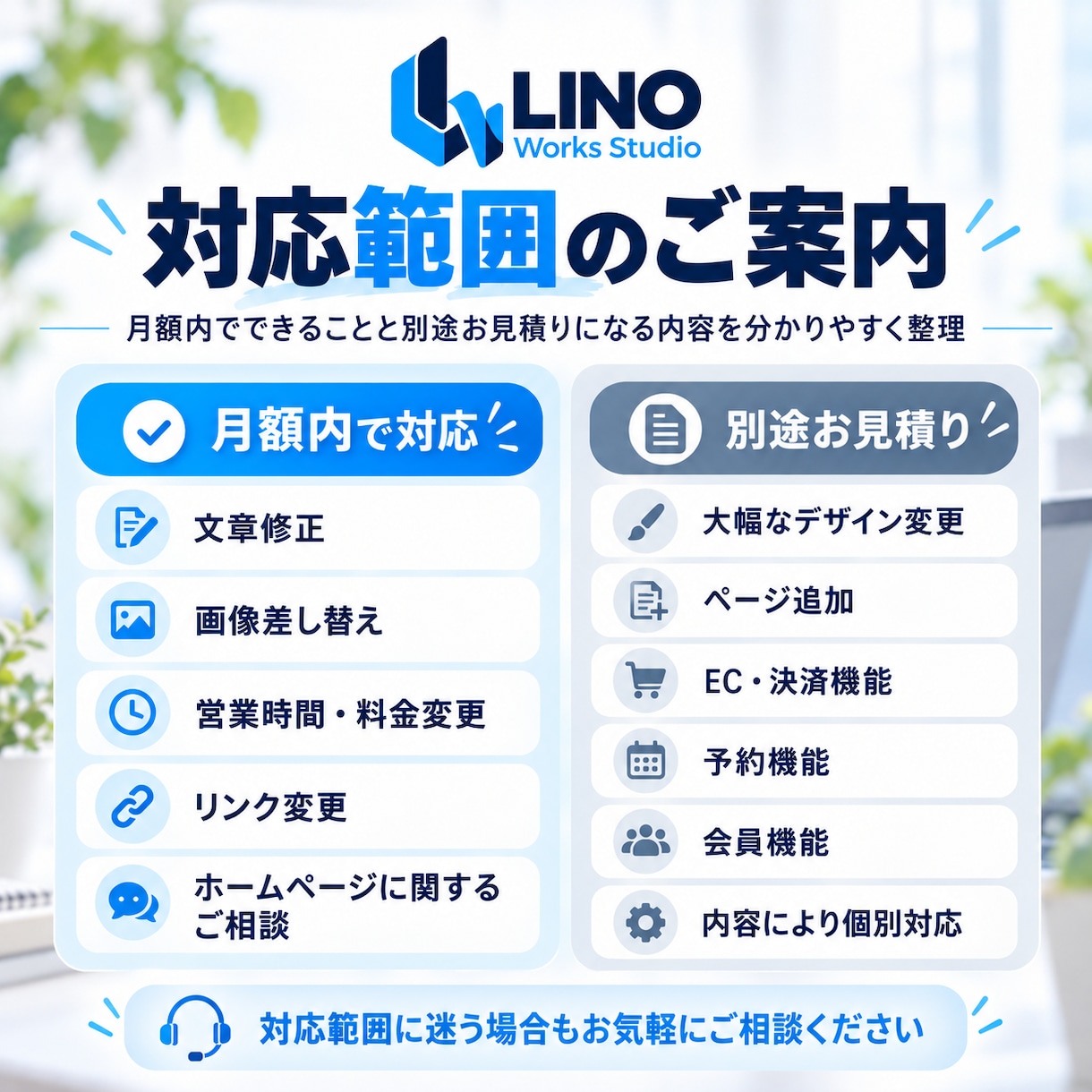 ホームページの管理・維持を毎月サポートします 公開後の更新・管理・軽微修正までまとめて対応 イメージ4