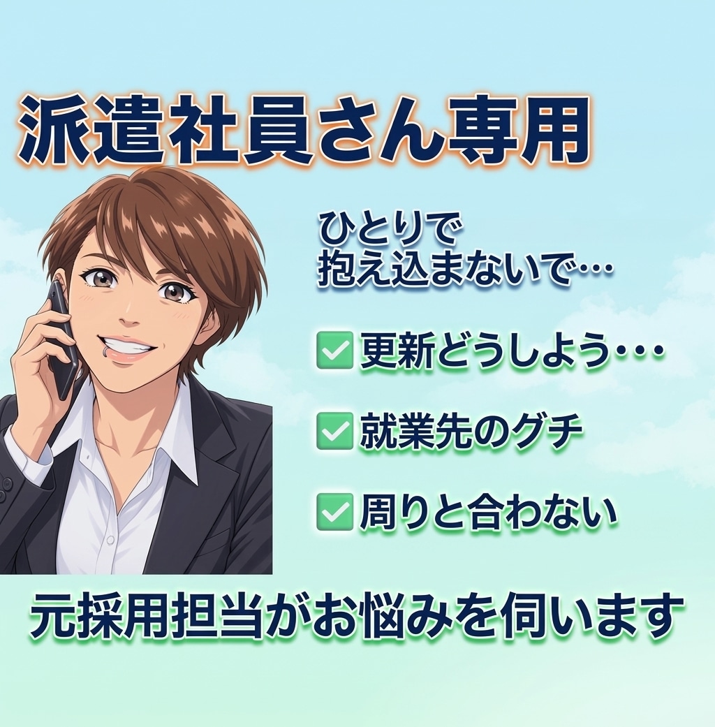 派遣社員さん専用！就業のお悩み・不安を受け止めます 採用担当＋派遣社員　両方経験有り➡明確にアドバイスできます☆ イメージ1