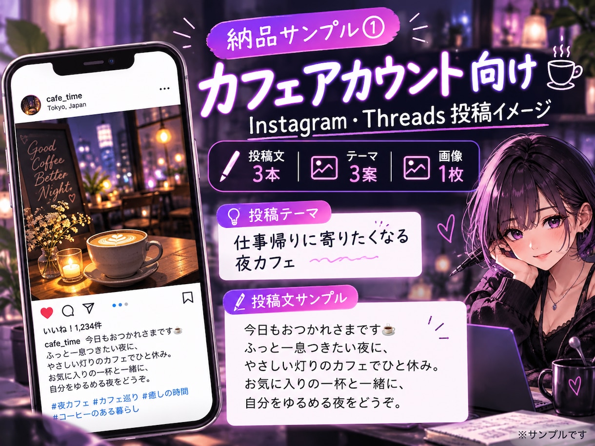 SNS投稿文＋画像を作成します 投稿ネタから文章・画像までAI活用でお手伝い イメージ2