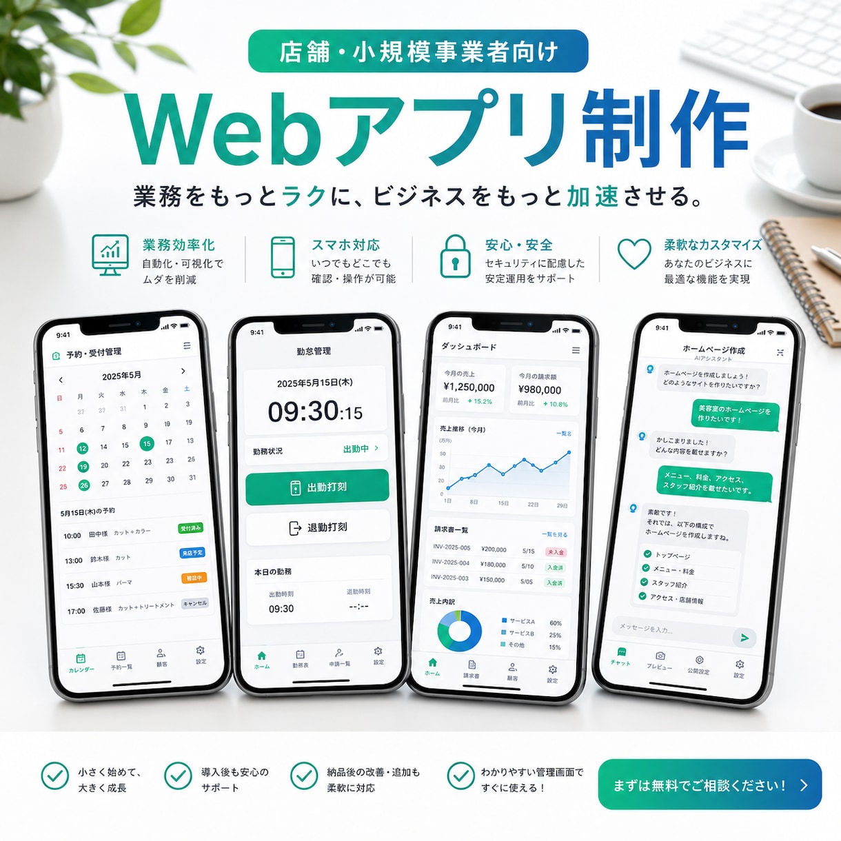小さな会社・店舗向けのWebアプリを制作致します 予約・顧客・在庫・勤怠など面倒な業務をシンプルにします イメージ2