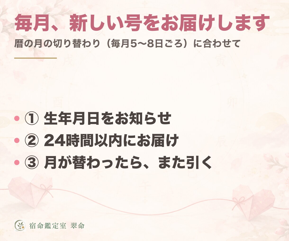 毎月のおみくじ月ごよみ：恋と運気と動く日を占います 生年月日だけ。毎月1回、今月の恋愛運と動く日・待つ日をお届け イメージ4