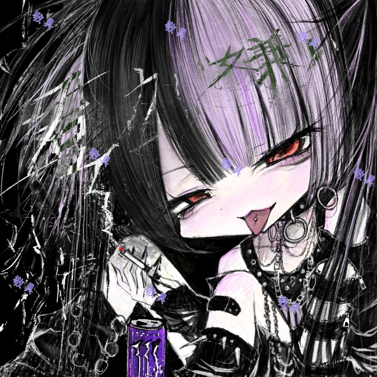 ダーク病み系オリジナルイラストを作成します 独特な筆致で病み雰囲気のキャラクターを描き上げます イメージ3