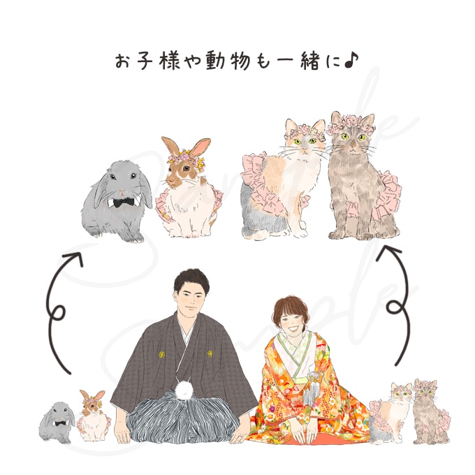 オリジナルのウェディングイラスト描きます アイコンや婚姻届、ウェルカムスペースに！お子様・ペット・お車 イメージ4