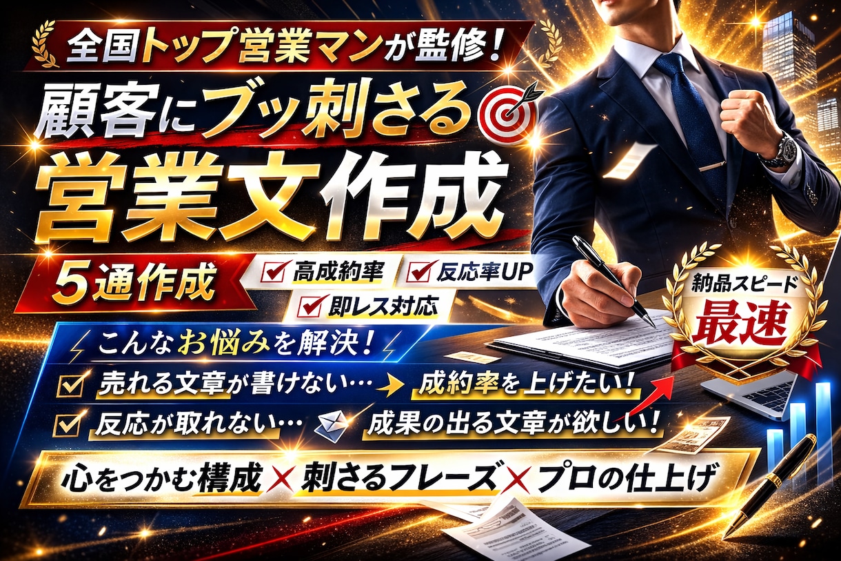 爆反響！全国営業No1がブッ刺さり営業文を考えます 相手の客層・属性に合わせたブッ刺さる営業文を作成 イメージ2