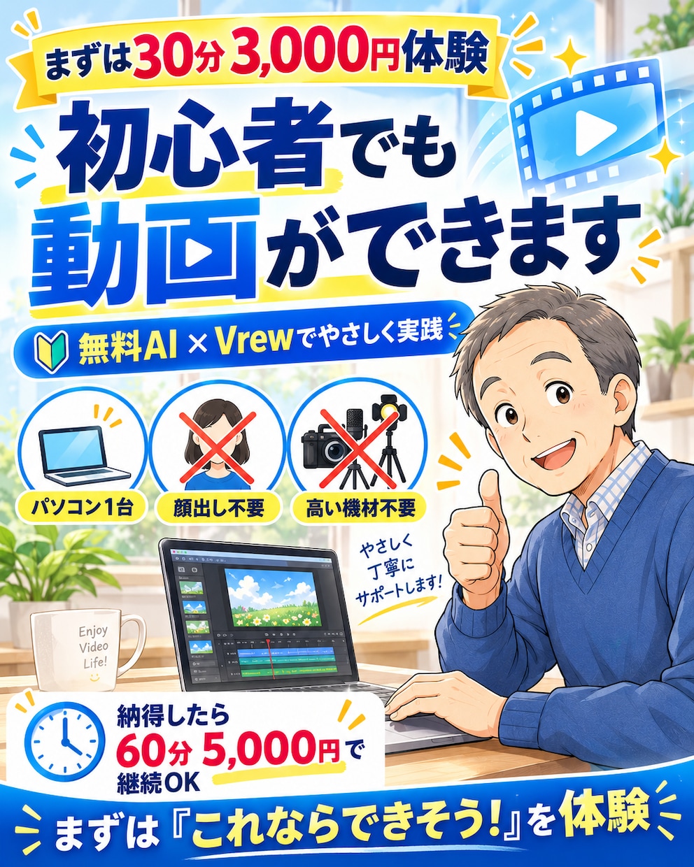50代以上の動画初心者でも1本作れます 無料AI×無料Vrewで簡単に1本完成へ！ イメージ2
