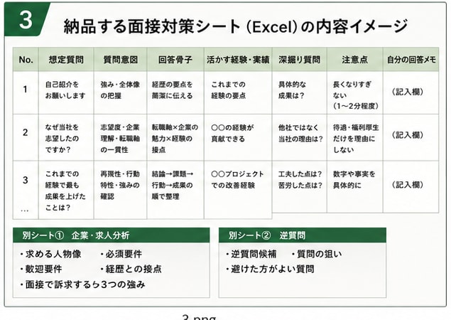 転職面接対策｜応募企業別の想定質問と回答を作ります 応募企業別に想定質問10問＋回答例を作ります イメージ3