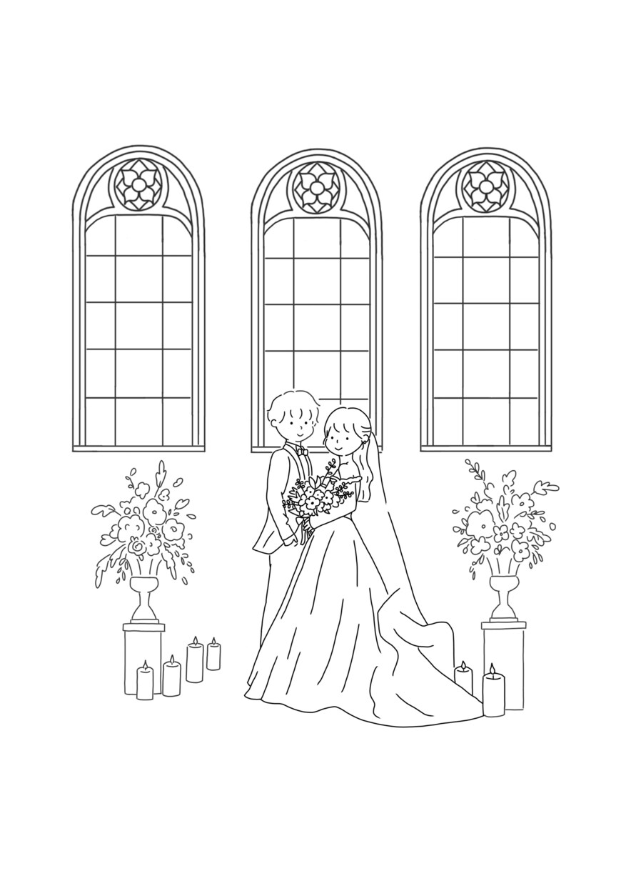 結婚式、ウェルカムボードのイラスト描きます 新郎新婦のご本人に似せた可愛らしいイラストを描きます。 イメージ2