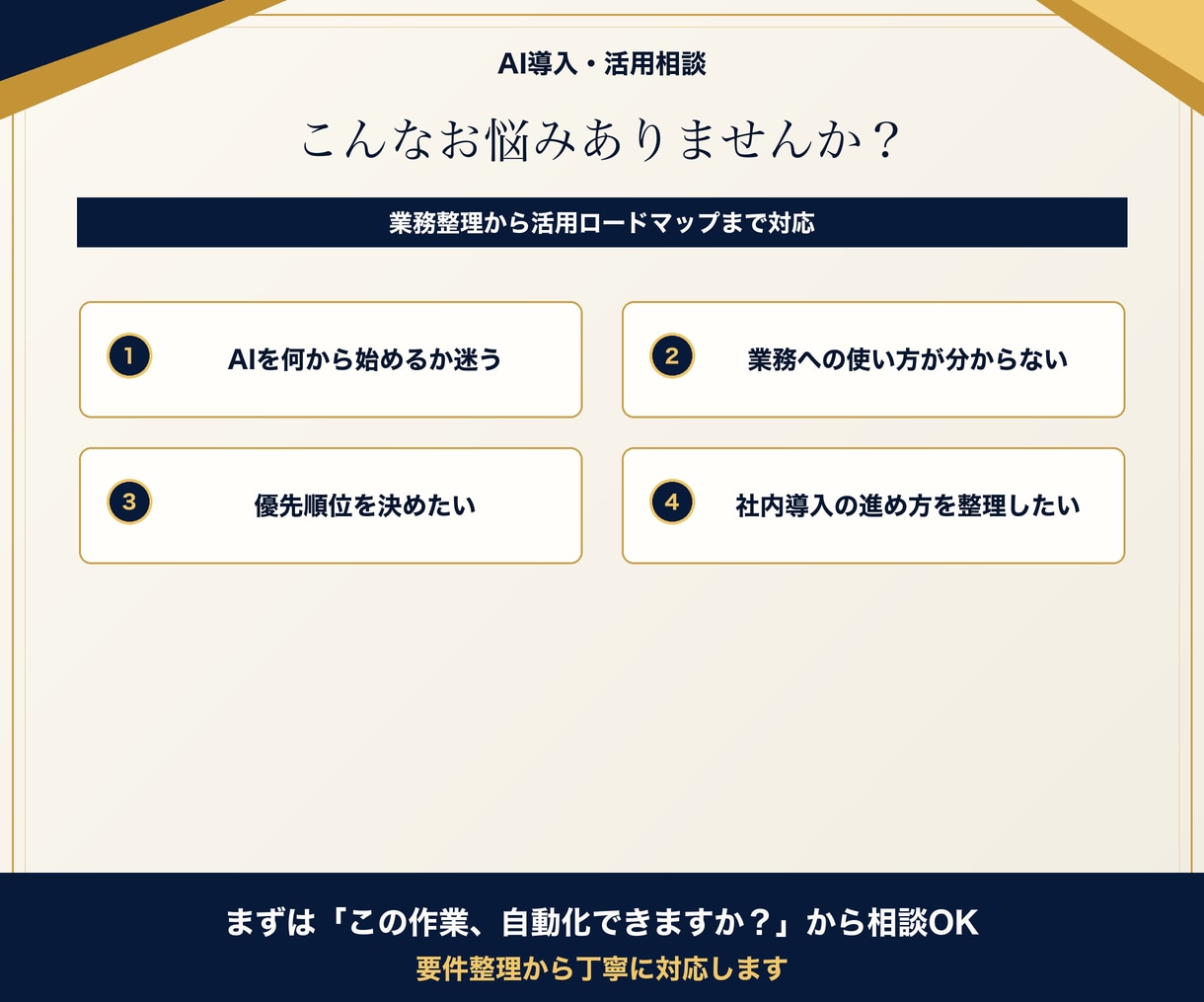 AI導入の進め方を一緒に設計します 業務整理から活用ロードマップ作成 イメージ2