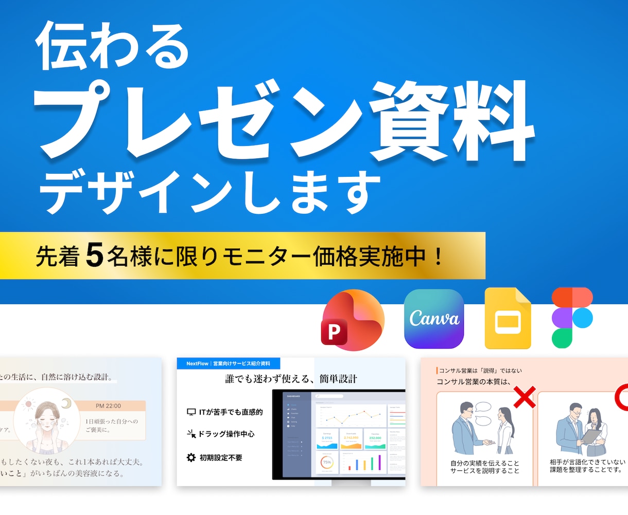 元デザイン事務所デザイナーがプレゼン資料を作ります 上場企業案件実績！色彩設計とUX理論に特化したデザイン イメージ1