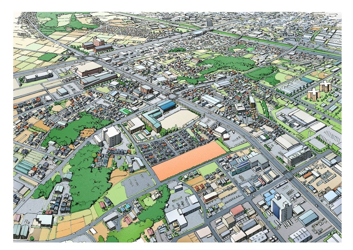 魅力ある鳥瞰パースを手描きにて制作します 公園、市街地や広域なエリア、施設案内図、など様々に対応 イメージ6