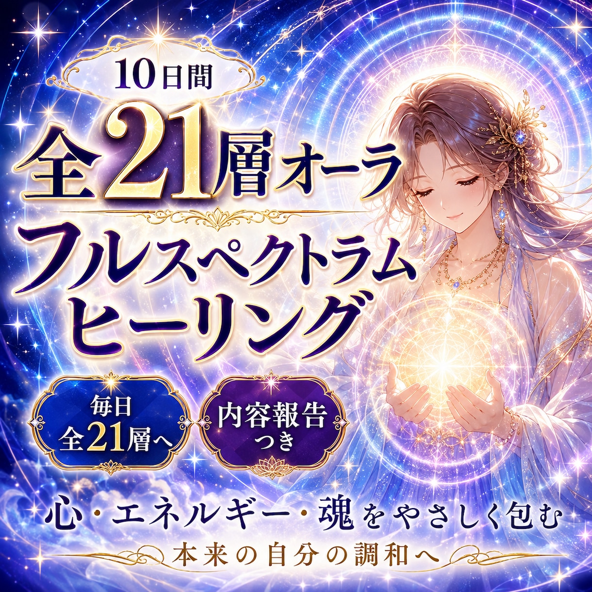 全21層オーラを10日間フルヒーリングします 生命・感情・潜在意識・魂・高次意識まで全21層へ届けます イメージ1