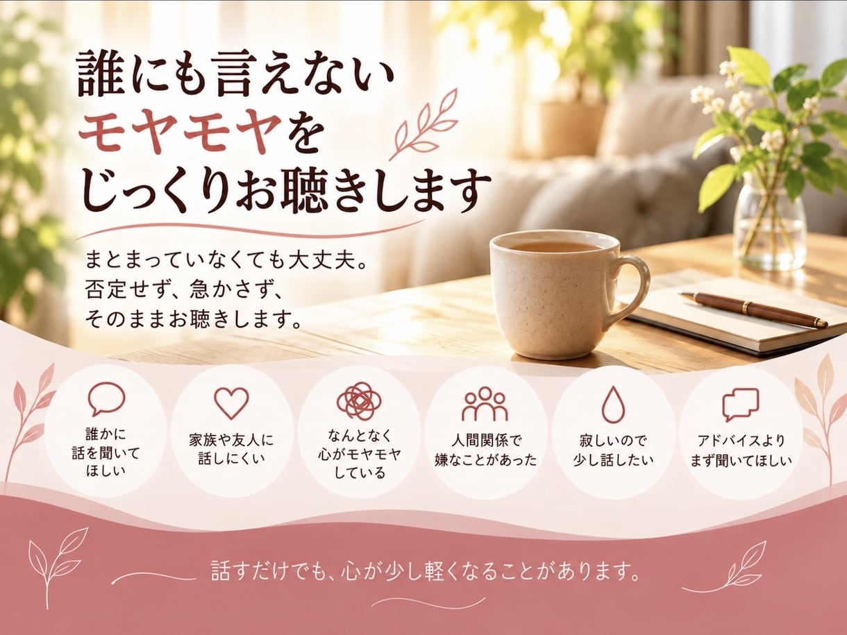 考えすぎて疲れた心をゆっくり整理します 不安を消そうとぜず、絡まった気持ちを一緒にほどいていきます イメージ1