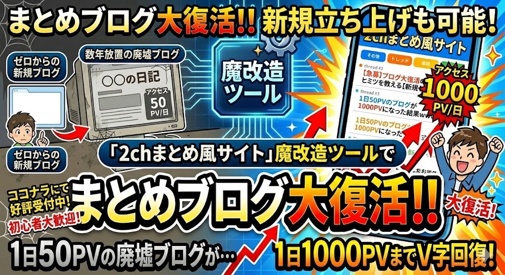 あなたの眠っている2chまとめブログを復活させます 新規も可能！2chまとめ風自動投稿ツールでネタ切れなし イメージ1