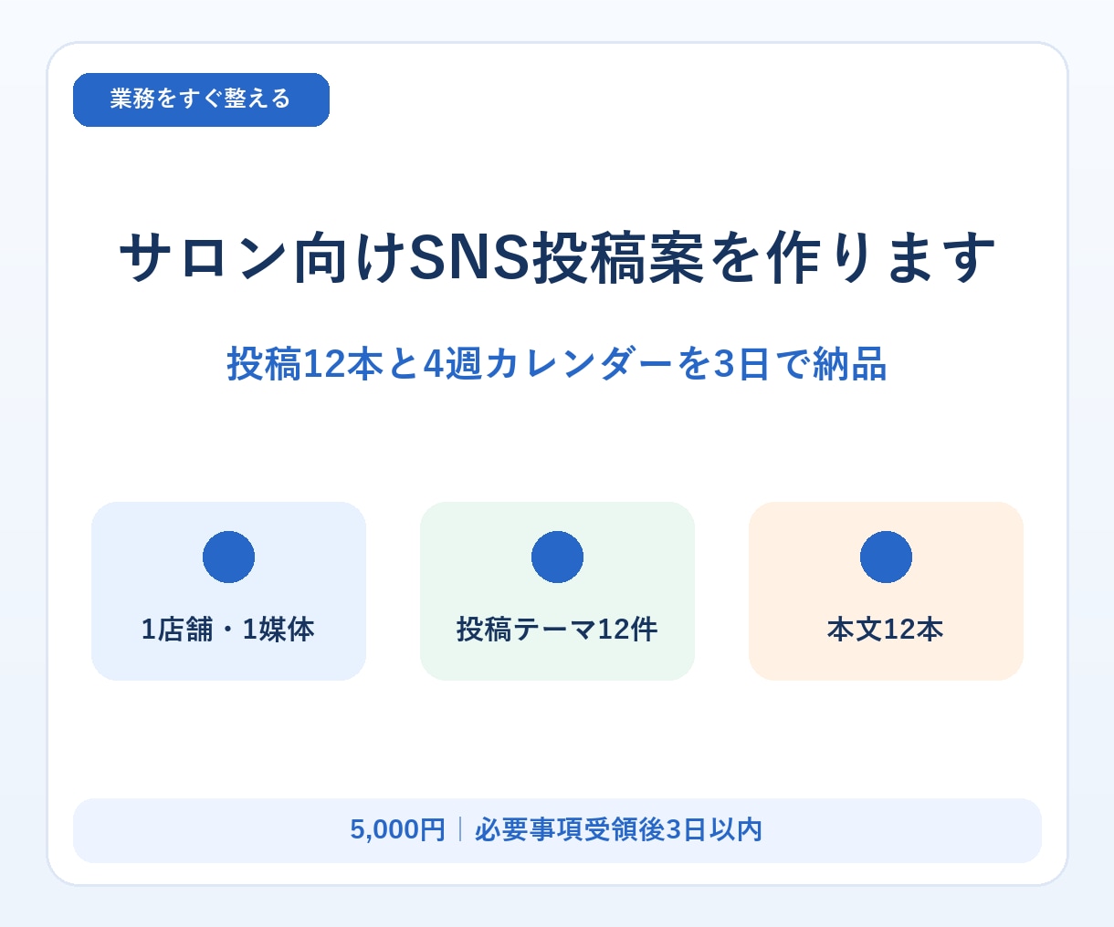 サロン向けSNS投稿案を作ります 投稿12本と4週カレンダーを3日で納品 イメージ1