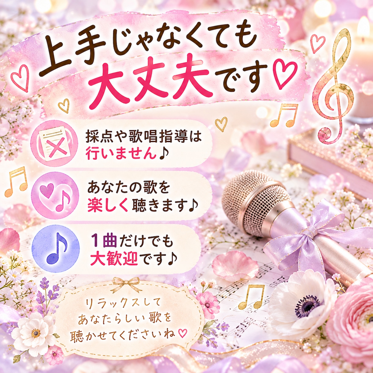 歌ってください！たった一人の熱烈な観客になります 大好きな歌でも♡自作の歌でも♡気持ちよく歌ってください！ イメージ3