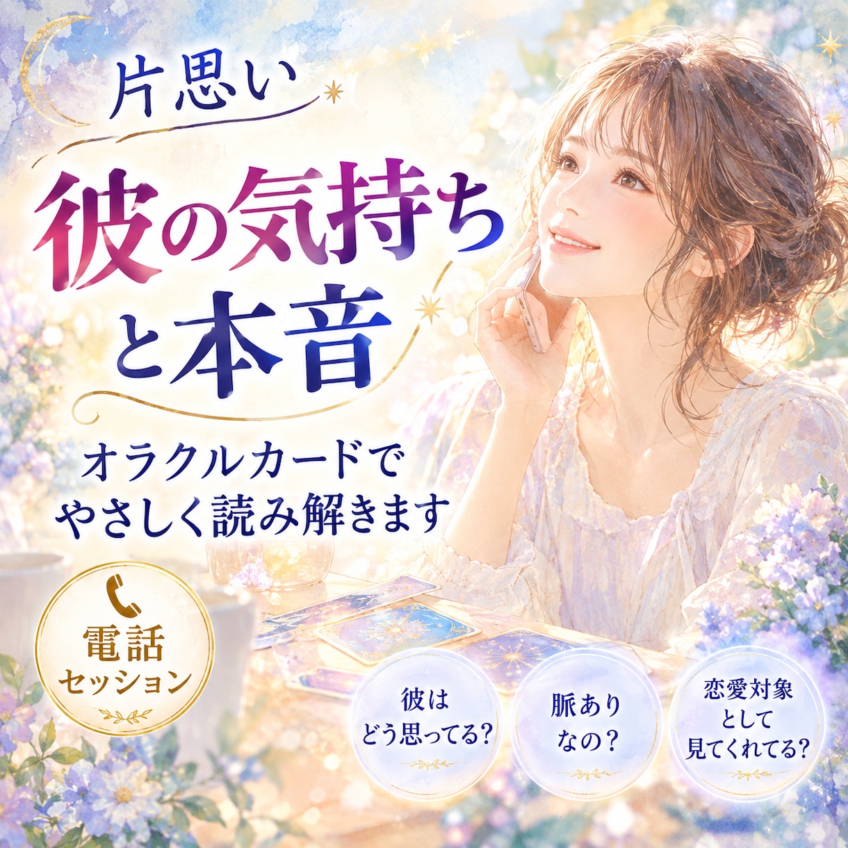 片思い｜彼の気持ちと本音をオラクルカード占います 彼は私をどう思ってる？気になる相手の気持ちを読み解きます イメージ1