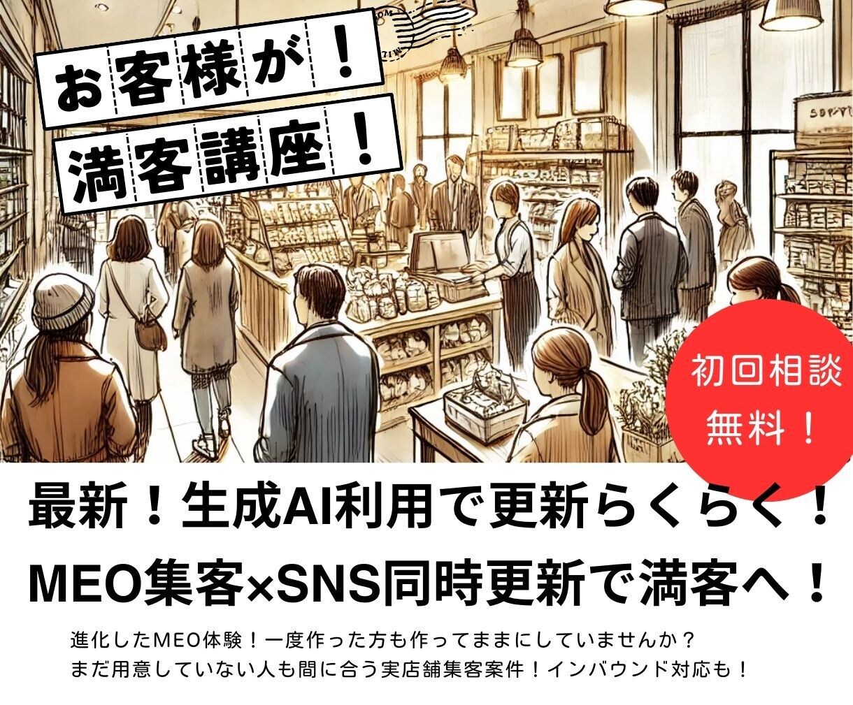 MEO集客！googleとSNSを同時解消します MEO対策が今や進化して生成AI導入とSNS投稿が同時に！ イメージ1