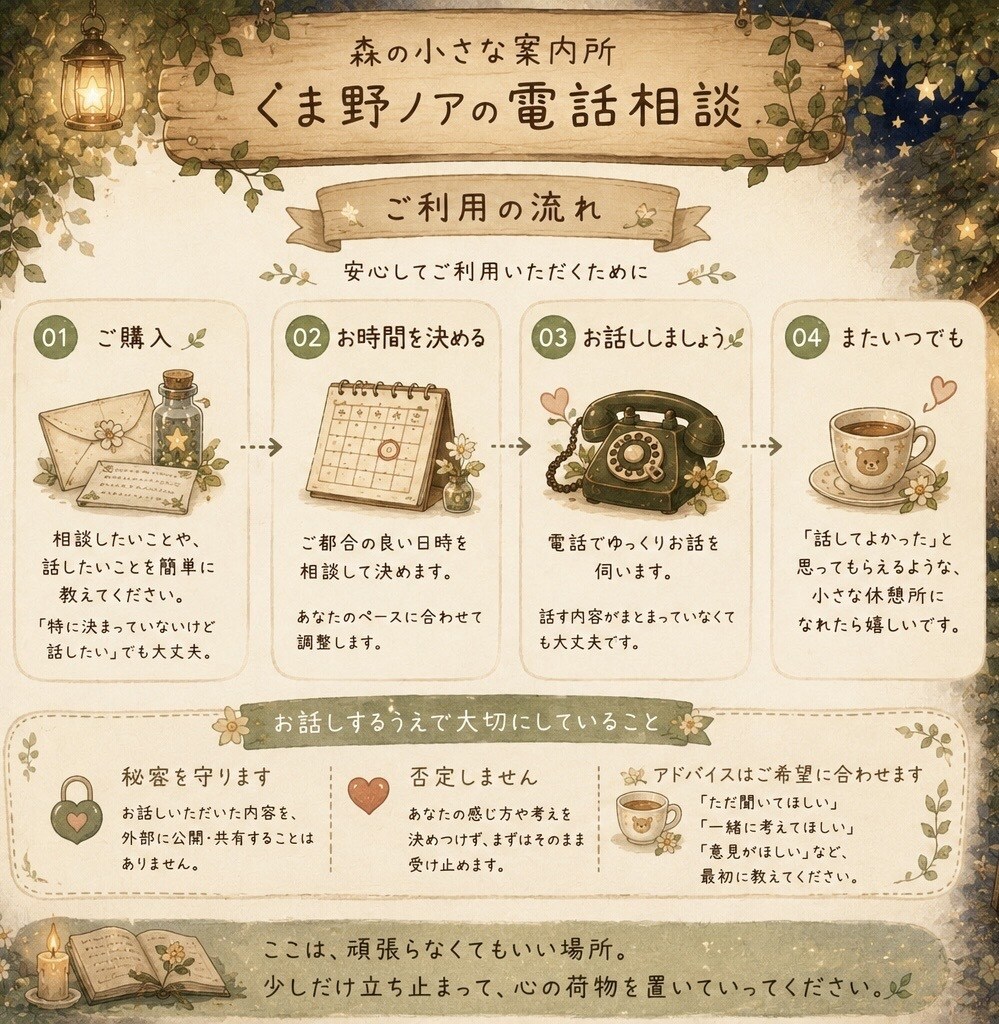 森の小さな案内所｜あなたの想いをそっとお聞きします 誰かに話したい気持ちをそっと預けてください｜悩み・恋愛・雑談 イメージ2