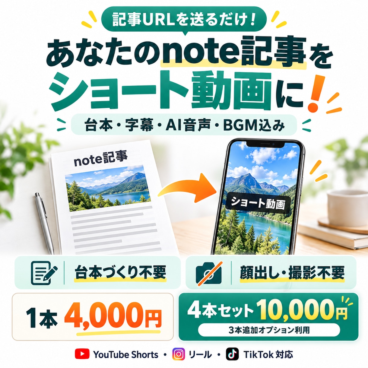 note記事をショート動画に再編集します 記事URLを送るだけ！台本・字幕・AI音声・BGM込み イメージ1
