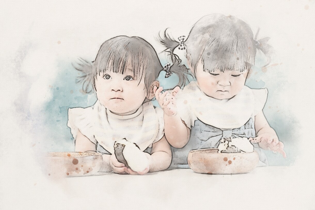 写真から精密模写！レトロな水彩画風似顔絵を作ります ウェルカムボード、可愛い子どもやペット！オシャレな絵を イメージ2
