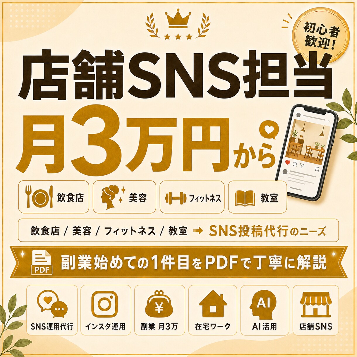 ほぼ放置で回すSNS投稿代行副業を教えます AI活用のSNS投稿代行を副業初心者向けに解説するPDFです イメージ4
