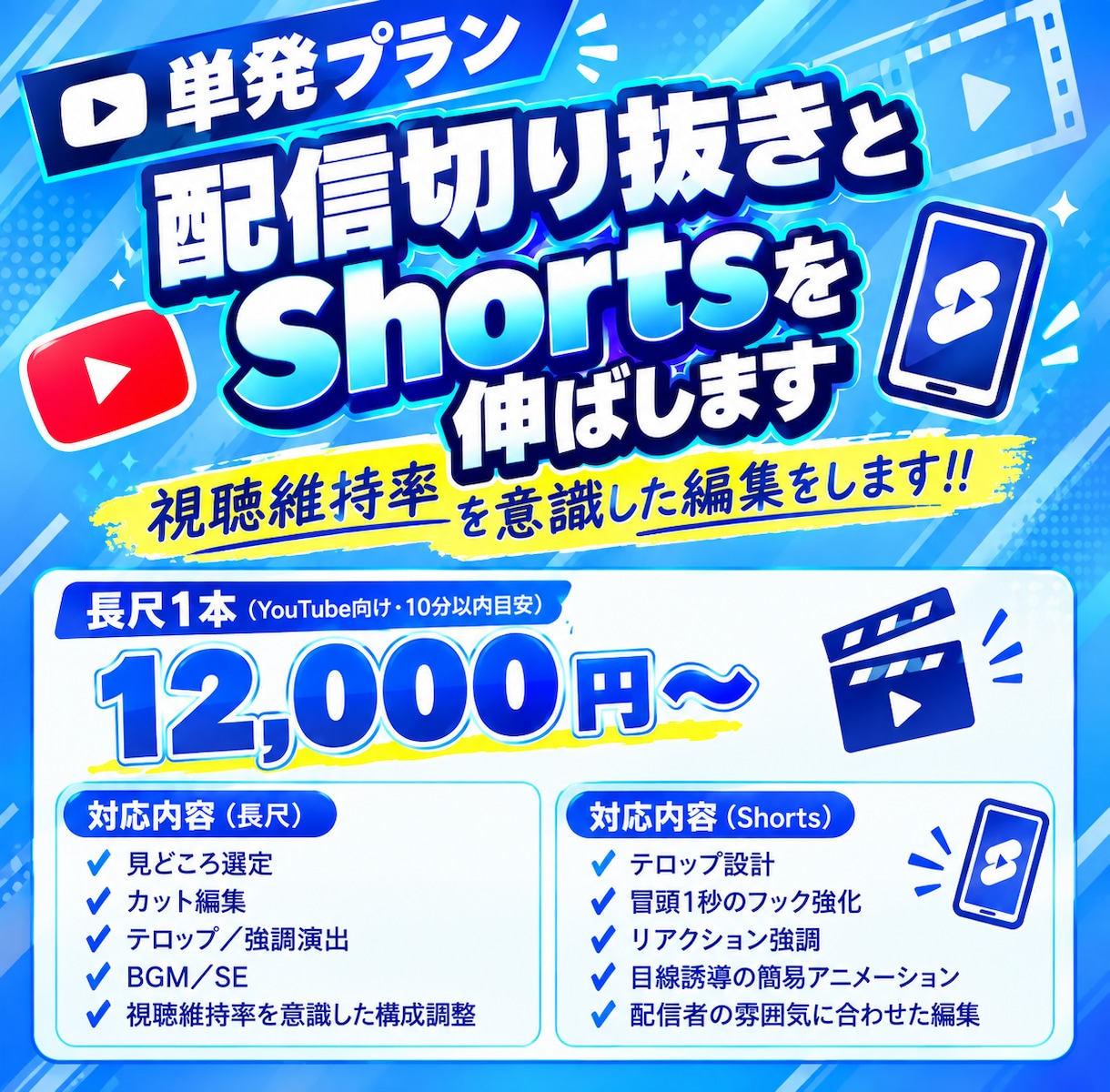 配信切り抜きとShortsを伸ばします 視聴維持率を意識した編集をします!! イメージ1