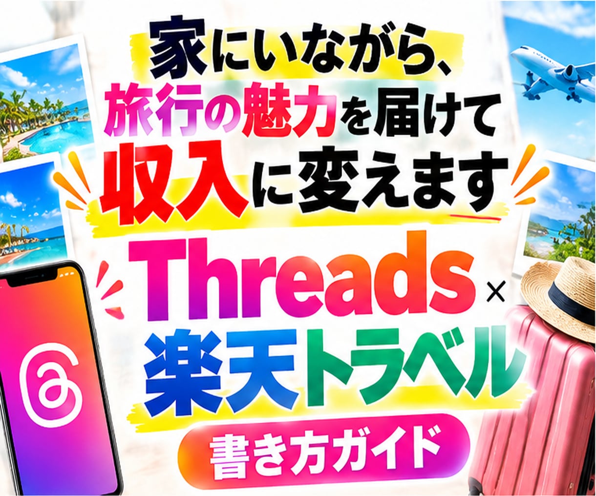 家にいながら、旅行の魅力を届けて収入に変えます Threads×楽天トラベル書き方ガイド イメージ1