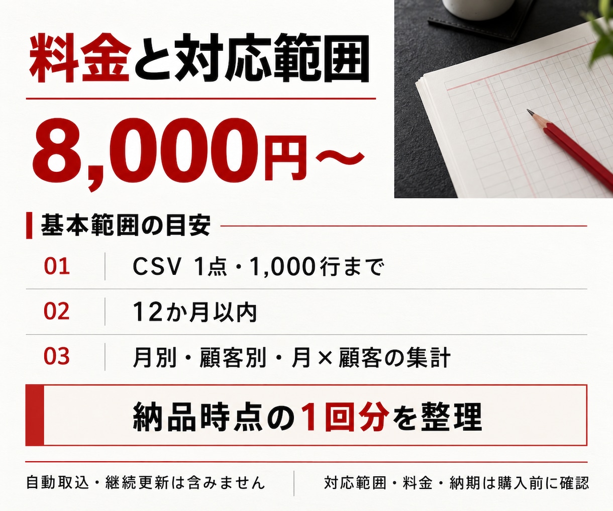 売上CSVを月別・顧客別に集計します 入力の不備を分け、件数と合計も照合します イメージ3