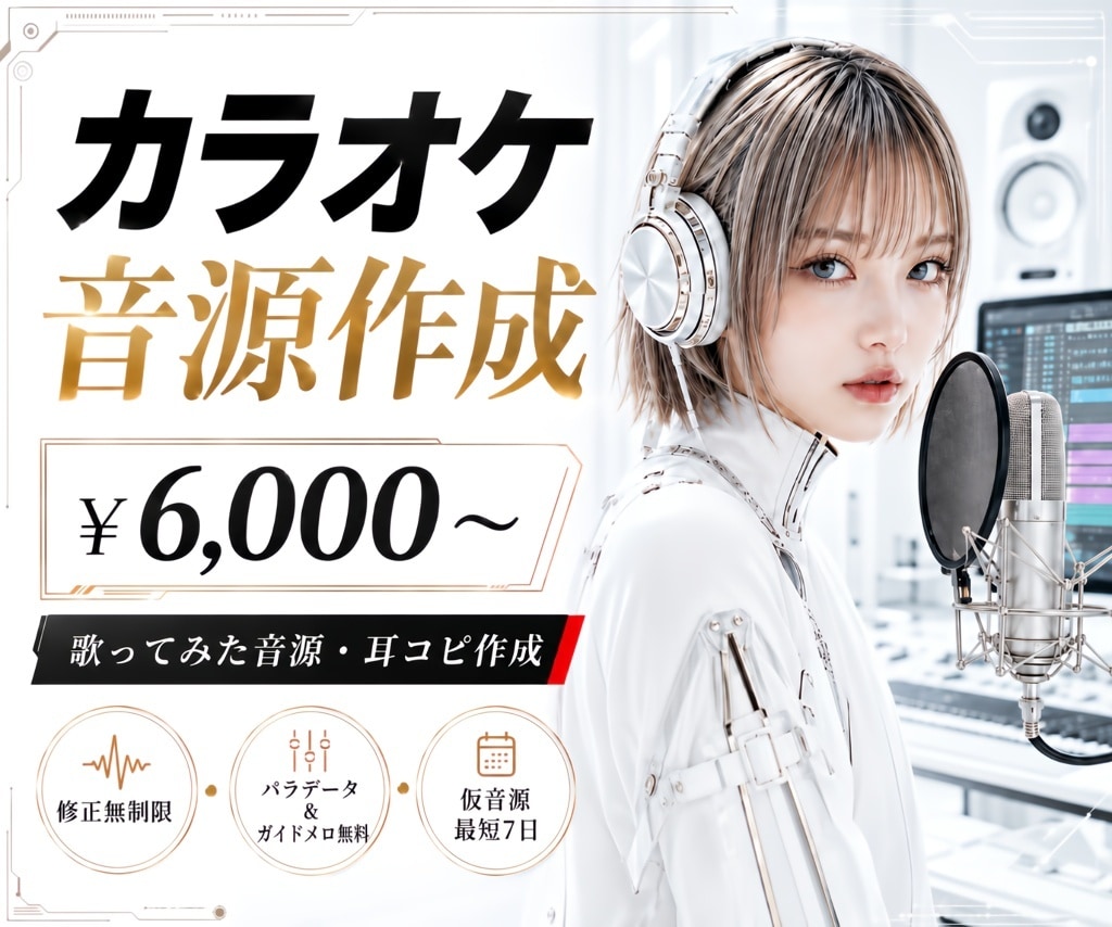 修正無制限!!歌ってみた用カラオケ音源作成します AI不使用【仮音源最短7日!】【パラデータ＆ガイドメロ無料】 イメージ1