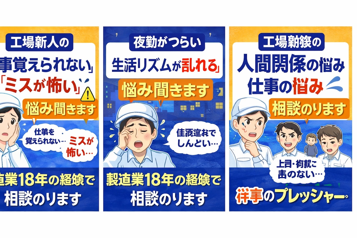 工場の「仕事覚えられない」悩み聞きますます 製造業18年の経験で新人の不安相談のります。 イメージ1