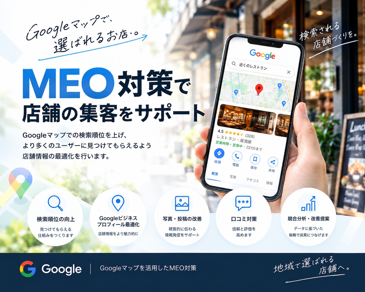 口コミ強化！現場からサポートするMEO運用をします Google最新アルゴリズム×現場オペサポートの本格MEO イメージ1