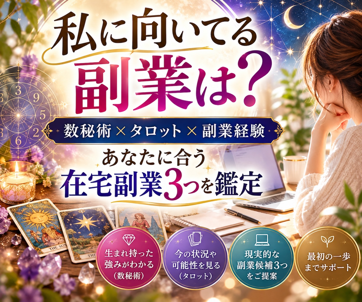 あなたに向いている在宅副業3つを占いで診断します 数秘×タロットで強み発見！あなた向け副業3つをご提案 イメージ1