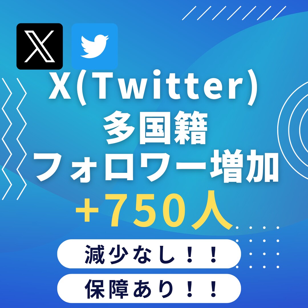 XTwitter多国籍フォロワー750人増やします 高品質×安心安全！X(Twitter)フォロワー＋750～ イメージ1