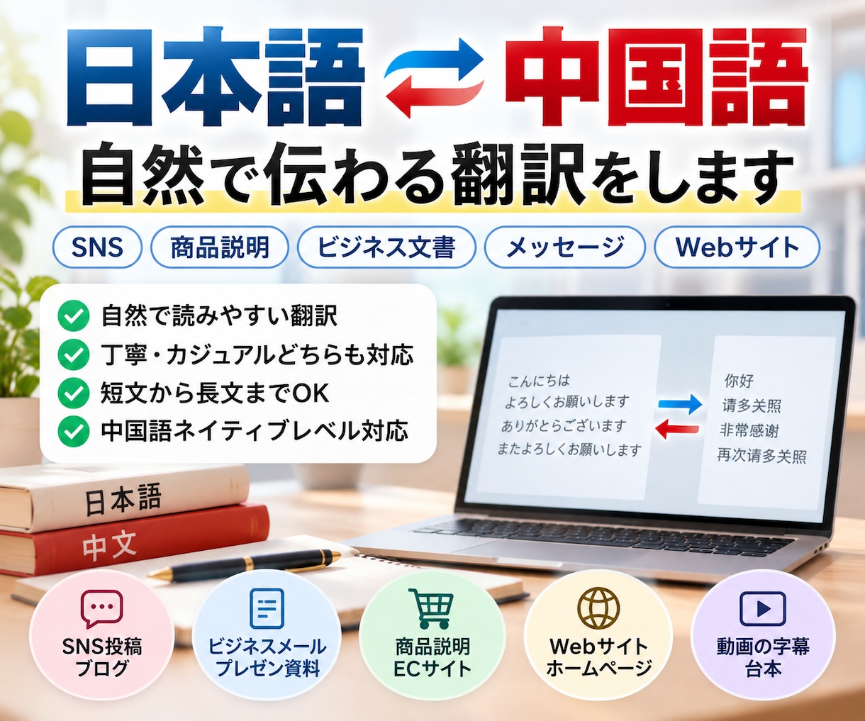 日本語と中国人を自然に翻訳します 短文・SNS・商品説明まで丁寧に対応します イメージ1