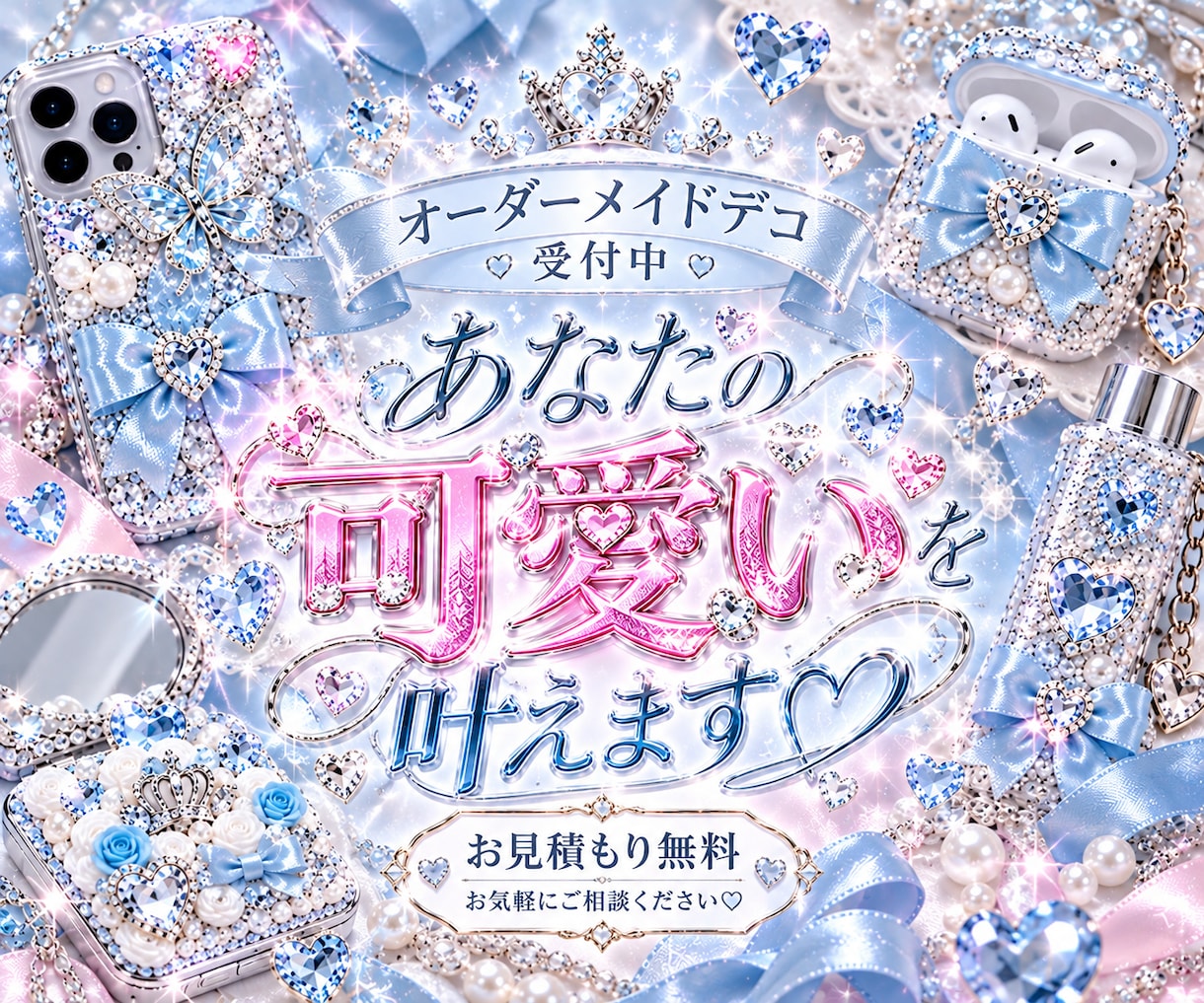 スマホケースや小物を可愛くデコレーションします ケース代込み♡ストーン・ホイップ・パーツで世界にひとつのデコ イメージ1