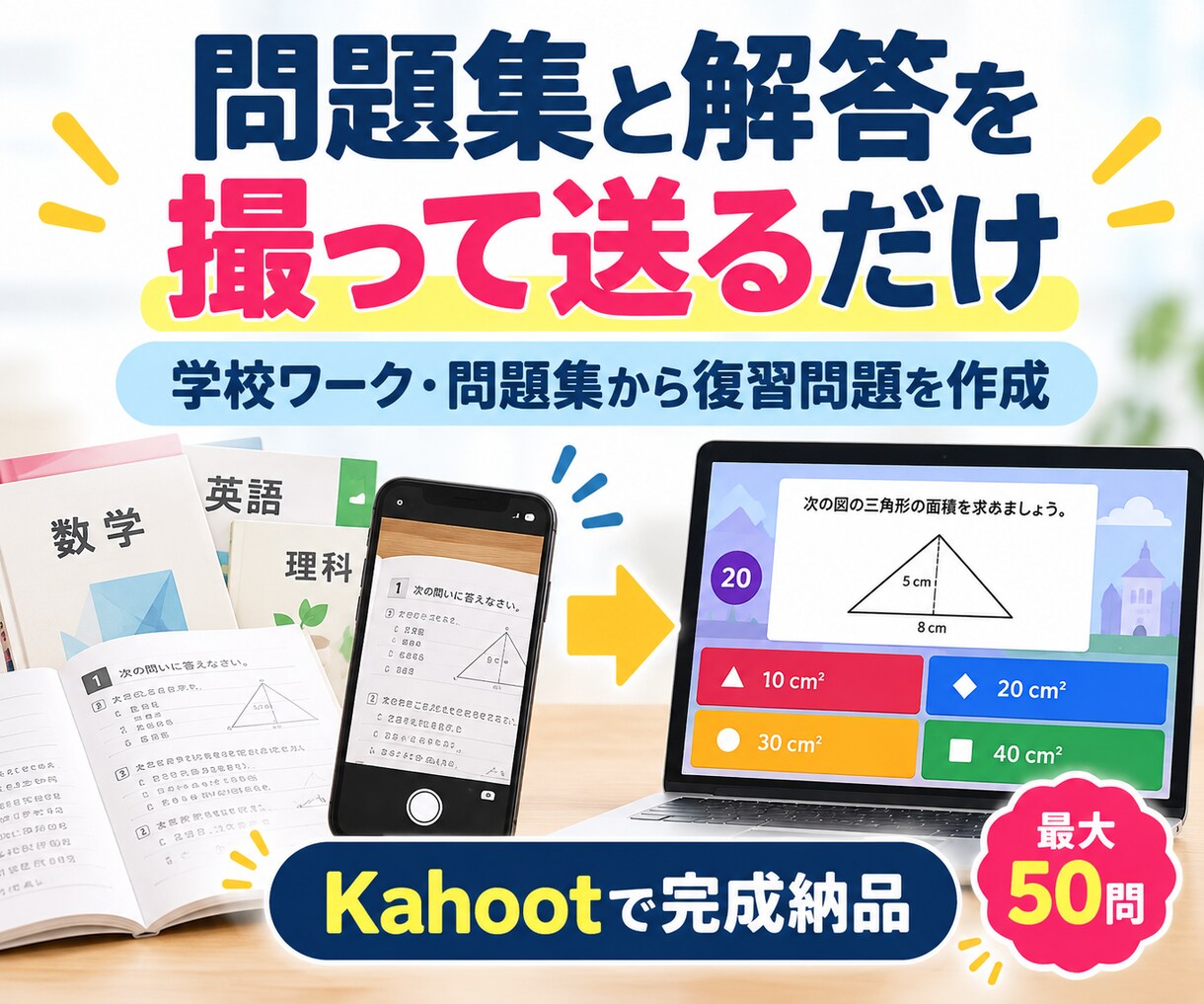 学校ワーク・問題集から復習問題を作成します 【撮って送るだけ】Kahootで完成納品 イメージ1