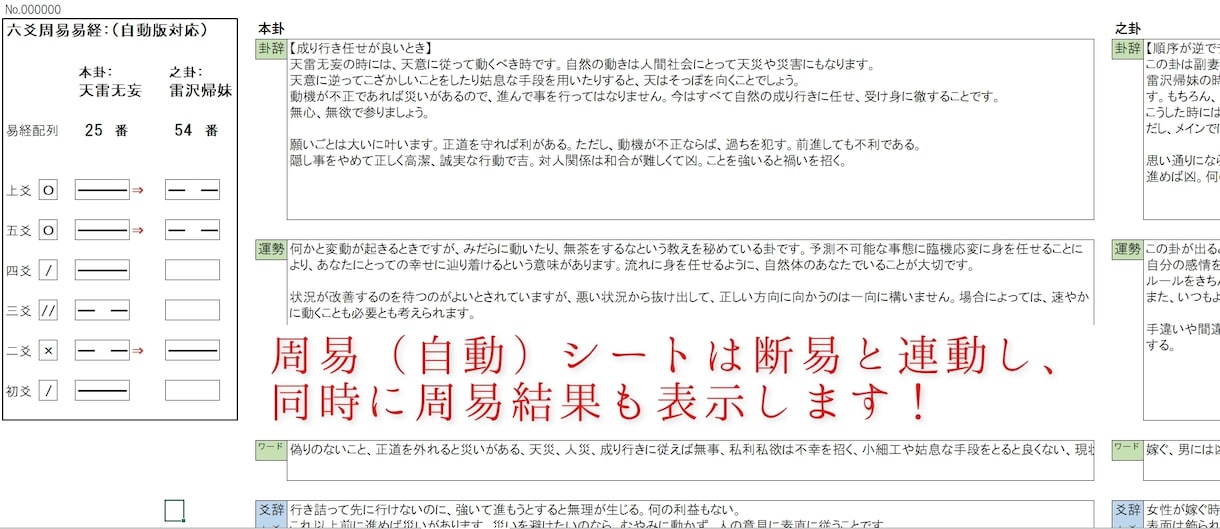 六爻断易Excel版+周易付きシステムを販売します 連動している為、一つ質問で六爻断易と周易が同時に占えます！ イメージ10