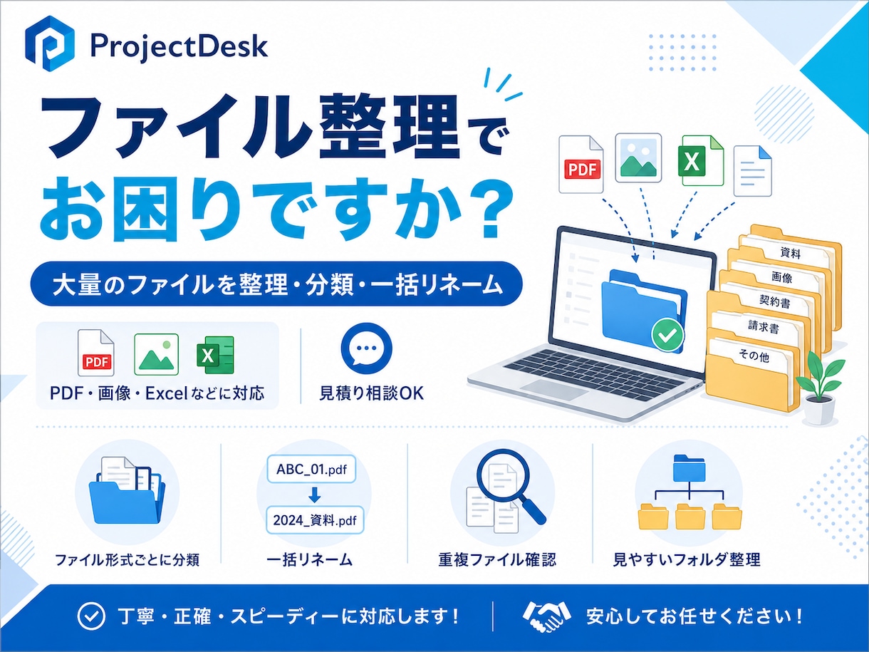 大量のファイルを整理・分類・一括リネームします 散らかったPDF・画像・Excelなどを見やすく整理します イメージ1