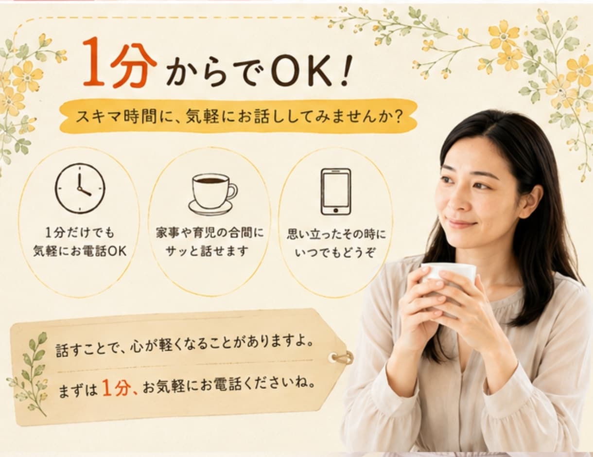 今すぐOK！誰にも話せない夜☘️お聞きします ひとりで悩まないで。どんなお話も偏見なく気持ちに寄り添います イメージ4