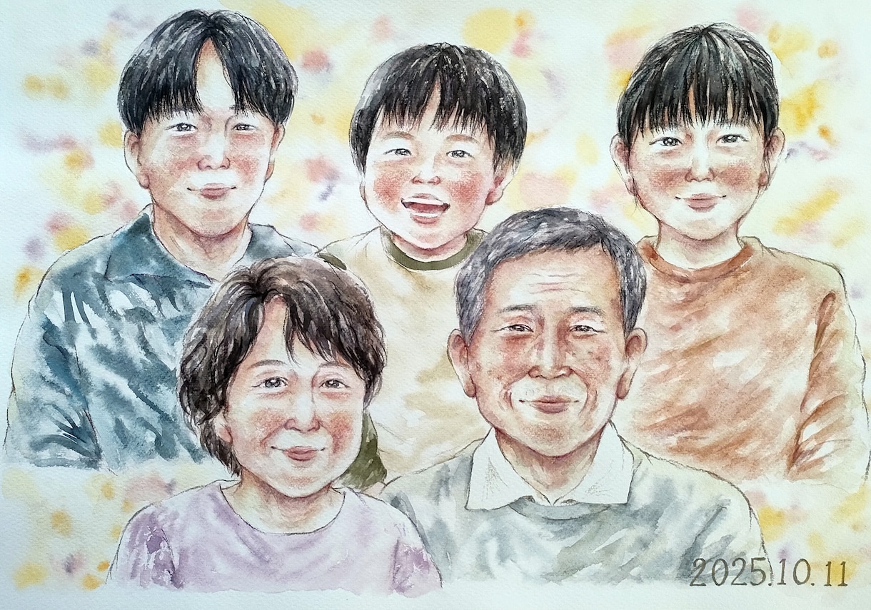 大人数6名様〜温かい水彩の似顔絵をお描きします お祝いや記念日に！世界に一つだけのプレゼント☆ イメージ5