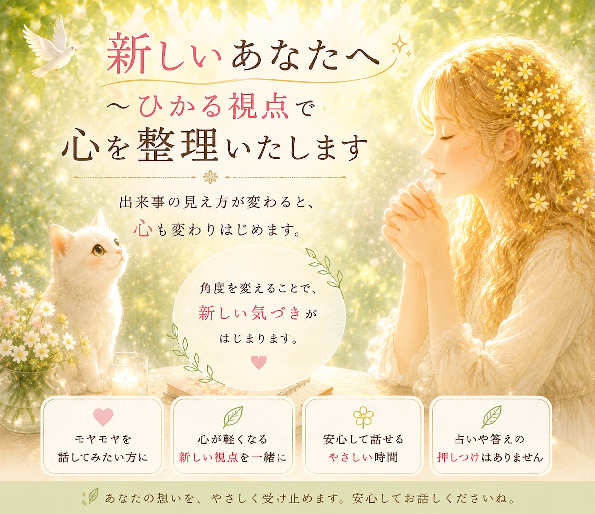 新しいあなたへ〜ひかる視点で心を整理いたします 視点が変わると、心も変わりはじめます。 イメージ1