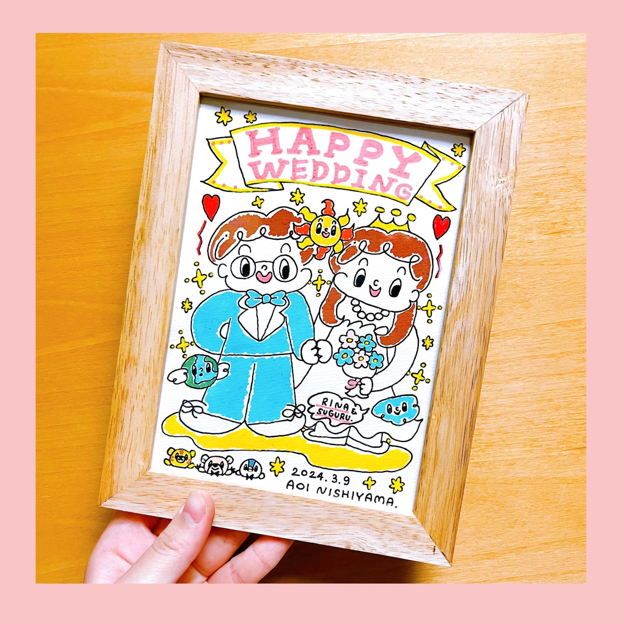 記念日等の贈り物に!額付き似顔絵を描きます 「福岡PARCO」でも活躍中のイラストレーター。 イメージ1